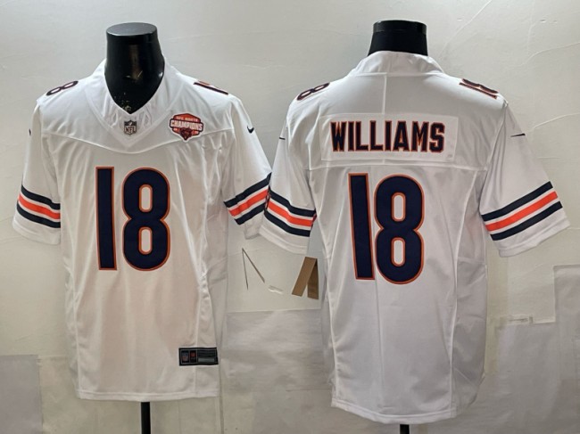 Men's Chicago Bears #18 Caleb Williams White F.U.S.E. 2025 NFC North Champions Patch Vapor Limited Stitched Football Jersey