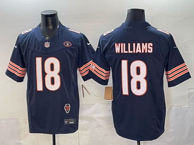 Men's Chicago Bears #18 Caleb Williams Navy F.U.S.E. With Illinois and 51 Patch Vapor Limited  Stitched Football Jersey