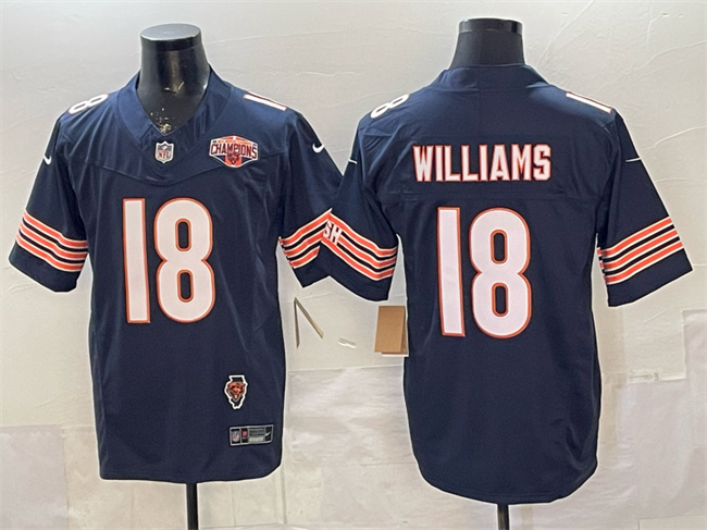 Men's Chicago Bears #18 Caleb Williams Navy F.U.S.E. 2025 NFC North Division Champions & Illinois Patch Vapor Limited Stitched Football Jersey