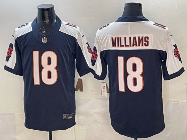Men's Chicago Bears #18 Caleb Williams Navy White F.U.S.E. Vapor Limited Stitched Jersey
