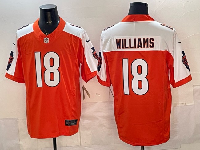 Men's Chicago Bears #18 Caleb Williams Orange White F.U.S.E. Vapor Limited Stitched Jersey
