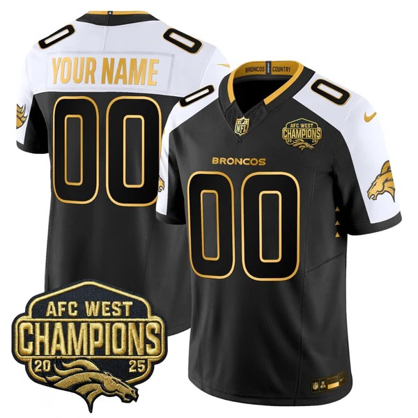 Denver Broncos Custom Black White Gold F.U.S.E. 2025 AFC West Division Champions Vapor Limited Stitched Jersey