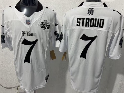 Men's Houston Texans #7 CJ Stroud White Screwstan ‘Gothic Lone Star Shadows Edition‘ F.U.S.E. Vapor Limited Stitched Jersey