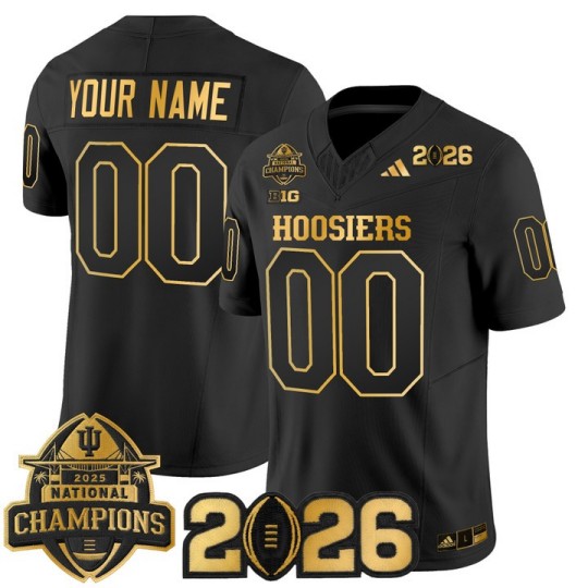 Men's Indiana Hoosiers Custom Black Gold 2025 National Champions & 2026 CFP Final Patch F.U.S.E. F.U.S.E. Vapor Limited Stitched Jersey