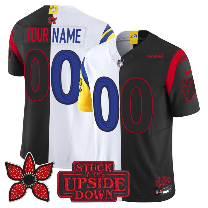 Men's Los Angeles Rams Custom White Black 'Upside Down Edition' F.U.S.E. Vapor Limited Stitched Jersey