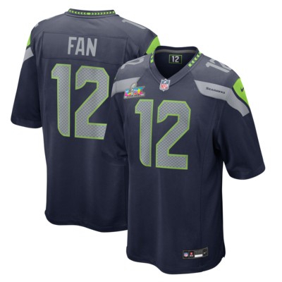 Men's Seattle Seahawks #12 Fan Navy Nike Super Bowl LX Patch Game Stitched Jersey