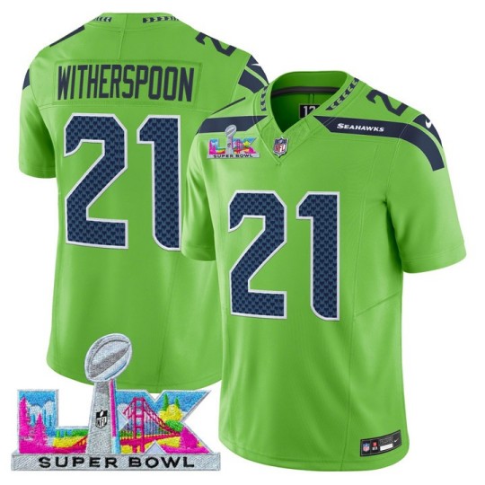 Men's Seattle Seahawks #21 Devon Witherspoon Green 2026 F.U.S.E. Super Bowl LX Patch Vapor Limited Stitched Football Jersey