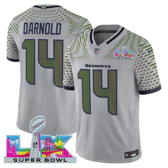 Men's Seattle Seahawks #14 Sam Darnold Grey “Rivalries” 2026 F.U.S.E. Super Bowl LX Patch Vapor Limited Stitched Football Jersey