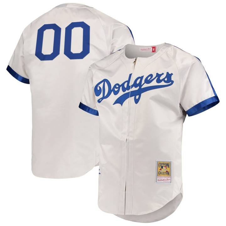 Men's Los Angeles Dodgers Custom White Throwback Zip-up Stitched Baseball Jersey