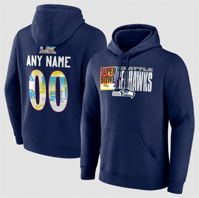 Men's Seattle Seahawks Custom Navy 2025 Super Bowl LX Name & Number Hoodie
