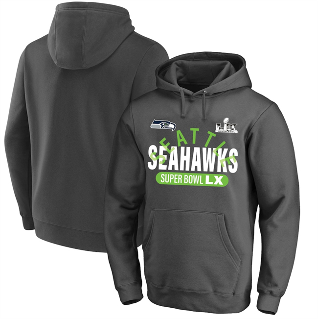 Men's Seattle Seahawks Charcoal 2025 Super Bowl LX Game Plan Hoodie