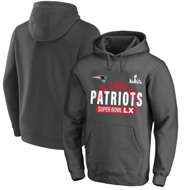 Men's New England Patriots Charcoal 2025 Super Bowl LX Game Plan Hoodie
