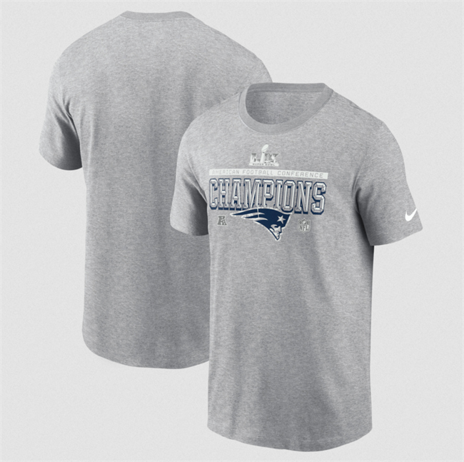 Men's New England Patriots Heather Gray 2025 AFC Champions Locker Room Trophy Collection Tall T-Shirt