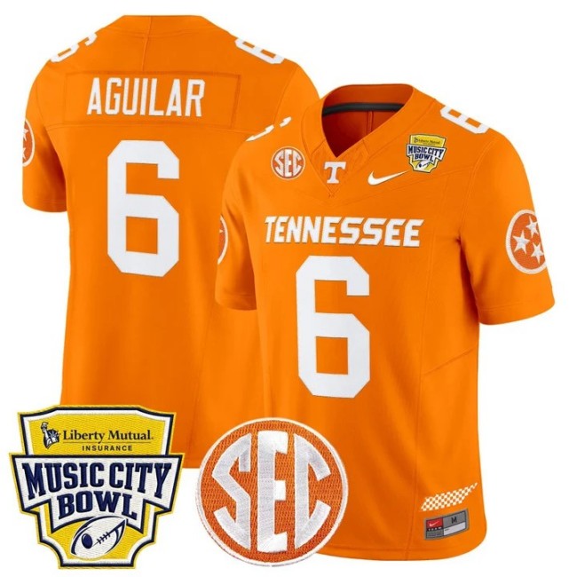 Men's Tennessee Volunteers #6 Joey Aguilar Orange Music City Bowl F.U.S.E. 2025 Vapor Limited Stitched Jersey