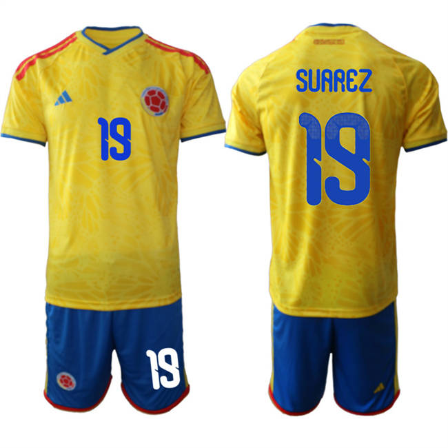 Men's Colombia Team #19 Luis Suárez Yellow 2026 World Cup Home Soccer Jersey Suit