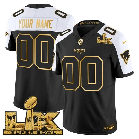 Men's New England Patriots Active Player Custom Black Alternate F.U.S.E. 2026 Super Bowl LX Patch Vapor Limited Stitched Football Jersey