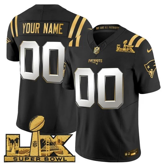 Men's New England Patriots Active Player Custom Black F.U.S.E. 2026 Super Bowl LX Patch Vapor Limited Stitched Football Jersey