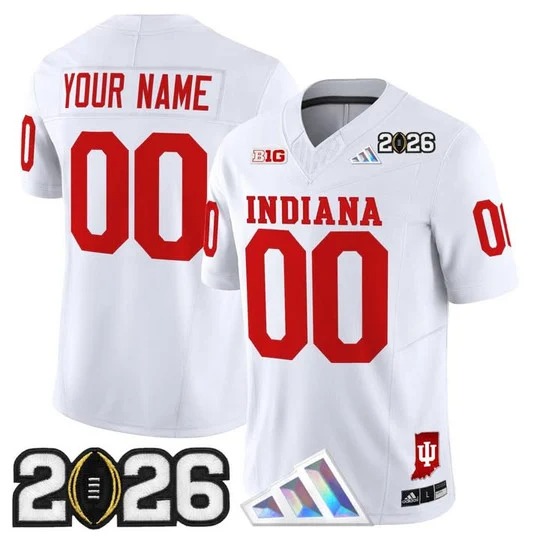 Men & Women & Youth Indiana Hoosiers Custom White 2026 CFP Final & Indiana State Patch F.U.S.E. Vapor Limited Stitched Jersey