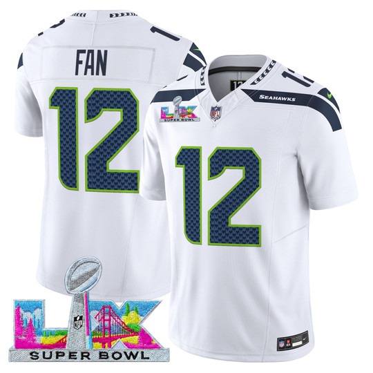 Men's Seattle Seahawks #12 Fan White 2026 Super Bowl LX Patch F.U.S.E. Vapor Limited Stitched Jersey
