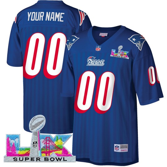 Men's New England Patriots Custom Navy 2026 Super Bowl LX Patch Throwback Stitched Jersey