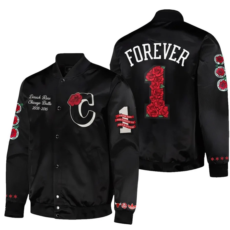 Men's Chicago Bulls Derrick Rose #1 Forever 2008-2016 Black 2026 Stitched Jacket