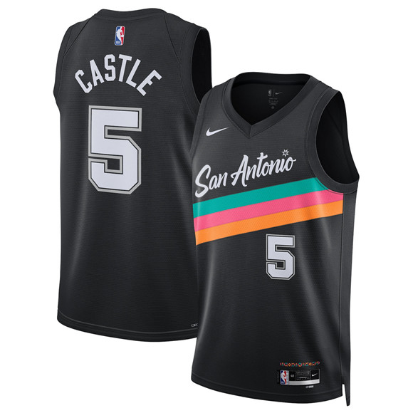 Women's San Antonio Spurs #5 Stephon Castle Black 2025-26 City Edition Swingman Stitched Basketball Jersey(Run Small)