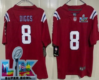 Women's New England Patriots #8 Stefon Diggs Limited Red Super Bowl LX Vapor Jersey