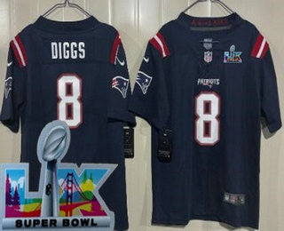 Women's New England Patriots #8 Stefon Diggs Limited Navy Super Bowl LX Vapor Jersey