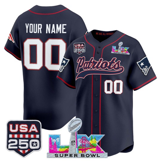 Men's New England Patriots Custom Navy Super Bowl LX & United States 250th Anniversary Patch Vapor Baseball Stitched Nike Jersey