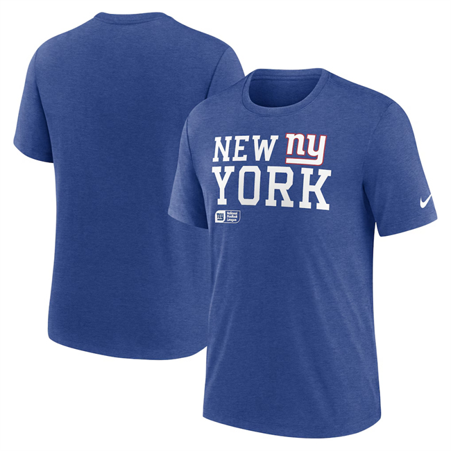 Men's New York Giants Blue Overlap Lockup Tri-Blend T-Shirt
