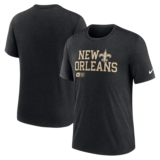 Men's New Orleans Saints Black Overlap Lockup Tri-Blend T-Shirt