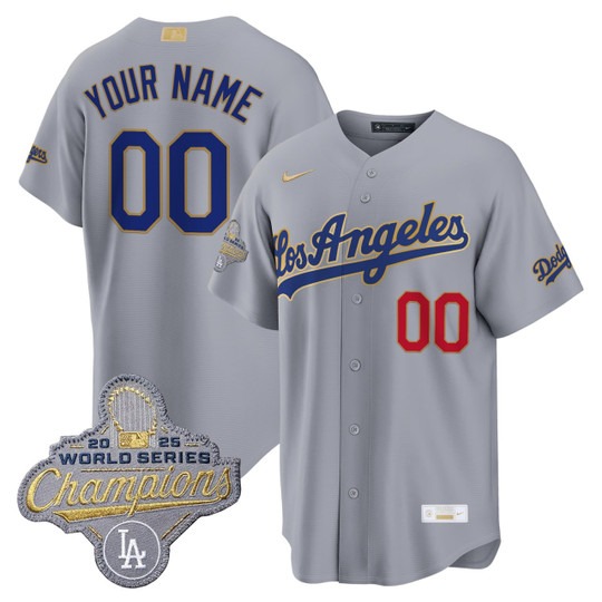 Men's Los Angeles Dodgers Custom Grey 2026 Gold Collection Stadium Limited Stitched Baseball Jersey