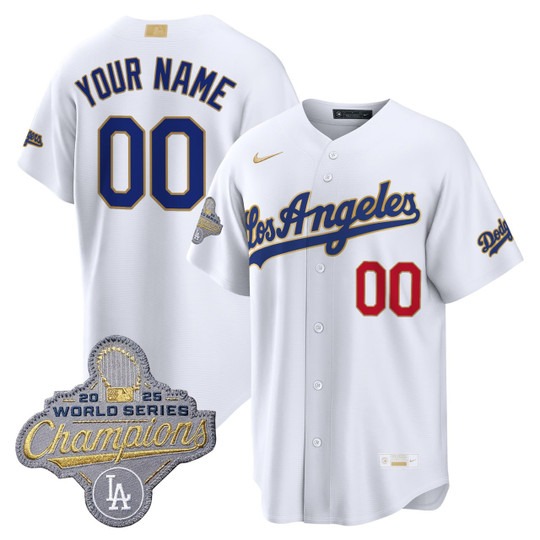 Men's Los Angeles Dodgers Custom White Alternate 2026 Gold Collection Stadium Limited Stitched Baseball Jersey