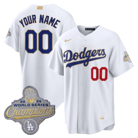Men's Los Angeles Dodgers Custom White Home 2026 Gold Collection Stadium Limited Stitched Baseball Jersey