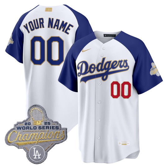 Men's Los Angeles Dodgers Custom White Royal Alternate 2026 Gold Collection Stadium Limited Stitched Baseball Jersey