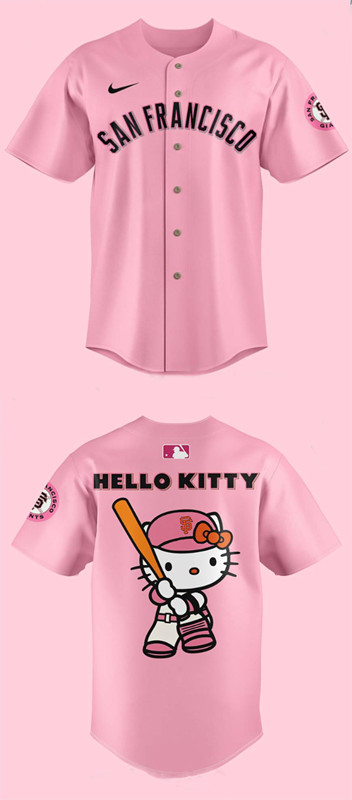 Men's San Francisco Giants X Hello Kitty Pink Baseball Jersey