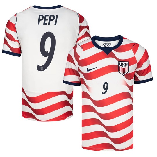 USMNT #9 Ricardo Pepi White Home Nike 2026 World Cup Match Jersey