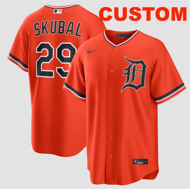 Men's Detroit Tigers Active Player Custom Orange Alternate Stitched Baseball Jersey