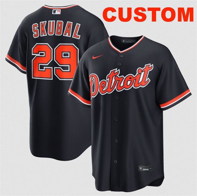 Men's Detroit Tigers Active Player Custom Navy Alternate Stitched Baseball Jersey