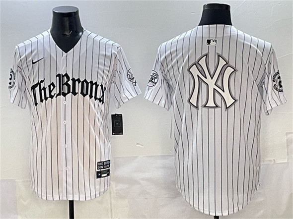 Youth New York Yankees Team Big Logo White Pinstripe 'Gothic Legacy Edition' Vapor Premier Limited Stitched Baseball Jersey
