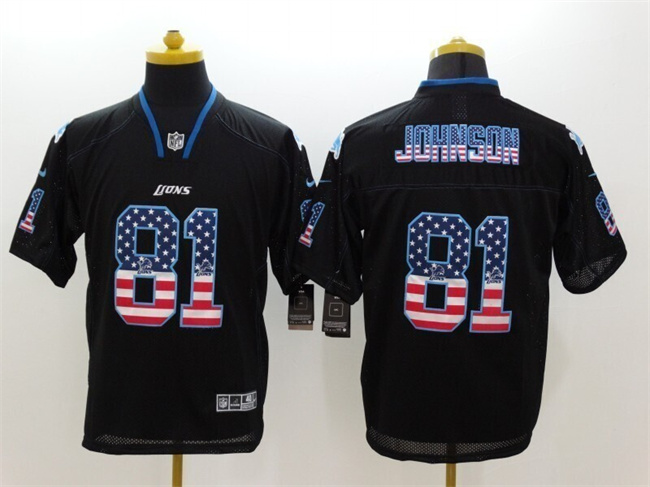 Men's Detroit Lions #81 Calvin Johnson Black 2018 USA Flag Color Rush Limited Fashion Stitched Jersey
