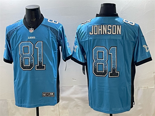 Men's Detroit Lions #81 Calvin Johnson Blue 2018 Drift Fashion Color Rush Limited Stitched Jersey