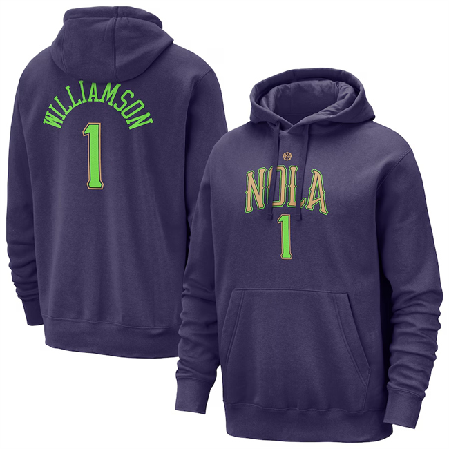 Men's New Orleans Pelicans #1 Zion Williamson Purple 2024-25 City Edition Pullover Hoodie