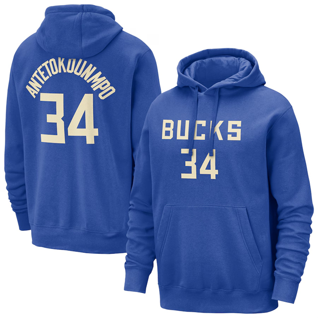 Men's Milwaukee Bucks #34 Giannis Antetokounmpo Royal 2024-25 City Edition Pullover Hoodie