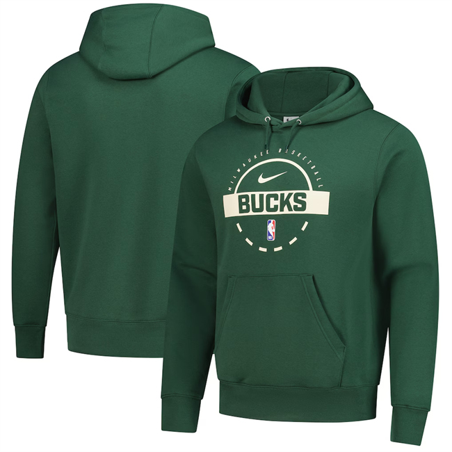 Men's Milwaukee Bucks Hunter Green 2025-26 Practice Club Pullover Hoodies