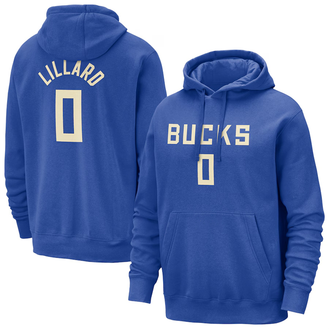 Men's Milwaukee Bucks #0 Damian Lillard Royal 2024-25 City Edition Pullover Hoodie