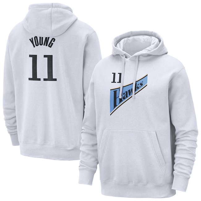 Men's Atlanta Hawks #11 Trae Young White 2024-25 City Edition Pullover Hoodie