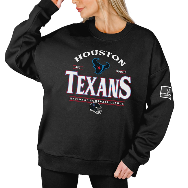 Women's Houston Texans Gameday Couture Black Oversized Players Only Black Label Pullover Sweatshirt(Run Small)