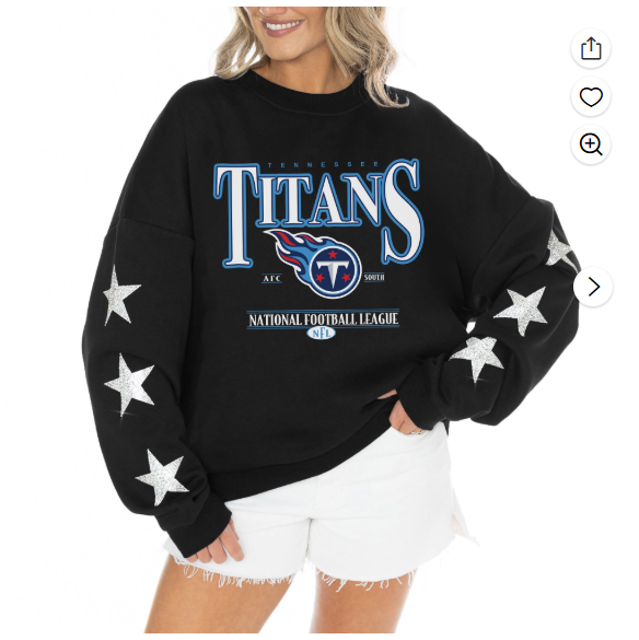 Women's Tennessee Titans Gameday Couture Black Rhinestone Star Sleeve Settle the Score Oversized Tri-Blend Pullover