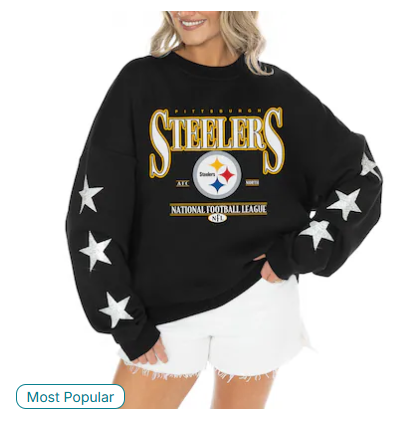 Women's Pittsburgh Steelers Gameday Couture Black Rhinestone Star Sleeve Settle the Score Oversized Tri-Blend Pullover
